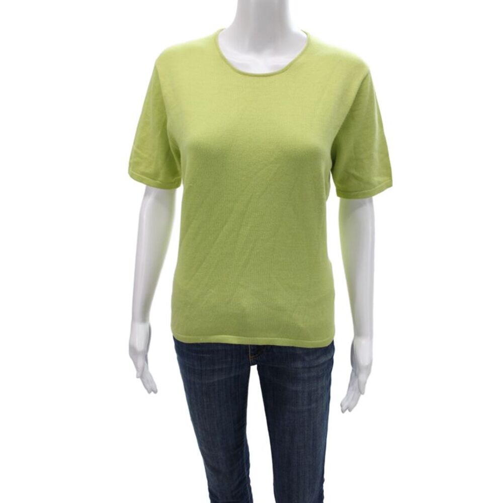 Belford Womens Pullover Sweater Green Cotton Short Sleeve Crewneck Size M